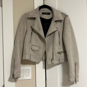 Light Grey Faux Suede Moto Jacket with Silver Hardware